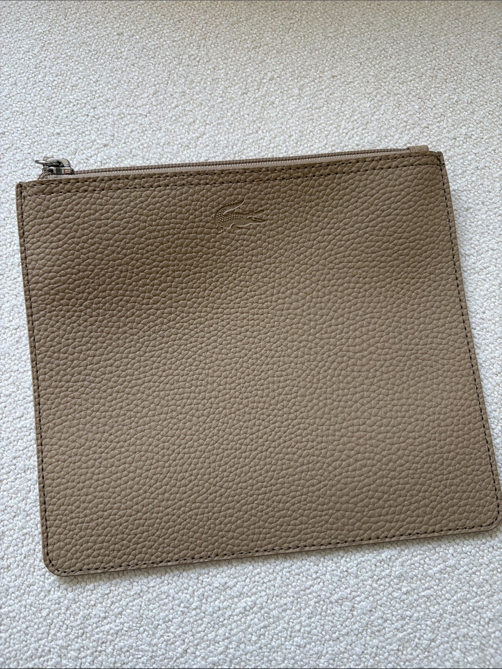 Lacoste Taupe Pebbled Leather Toiletry Pouch
